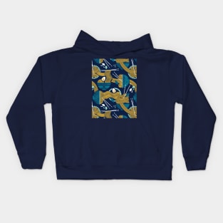 Noodles connection // pattern // midnight blue background teal and aqua bowls yellow pasta Kids Hoodie